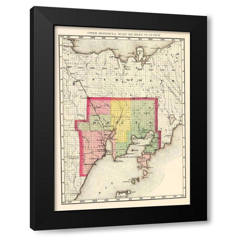 Delta Michigan - Walling 1873 Black Modern Wood Framed Art Print with Double Matting by Walling
