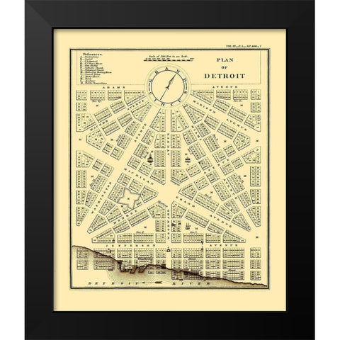 Detroit, Plan Michigan Plan - Bowen 1807 Black Modern Wood Framed Art Print by Bowen