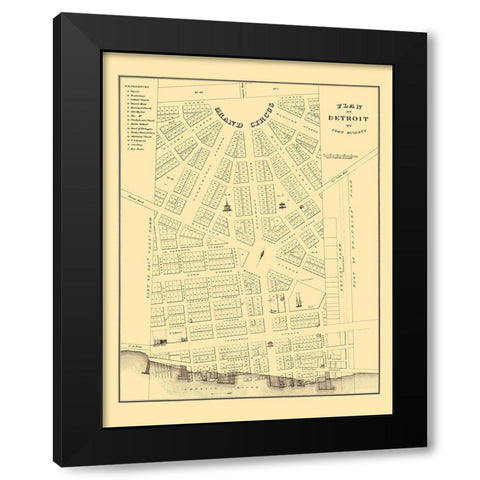 Detroit Michigan Plan - Mullet 1830 Black Modern Wood Framed Art Print by Mullet