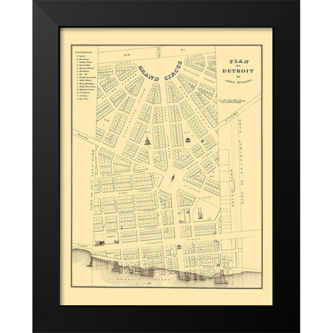 Detroit Michigan Plan - Mullet 1830 Black Modern Wood Framed Art Print by Mullet