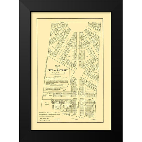 Detroit Michigan Territory Plat - Farmer 1831 Black Modern Wood Framed Art Print by Farmer