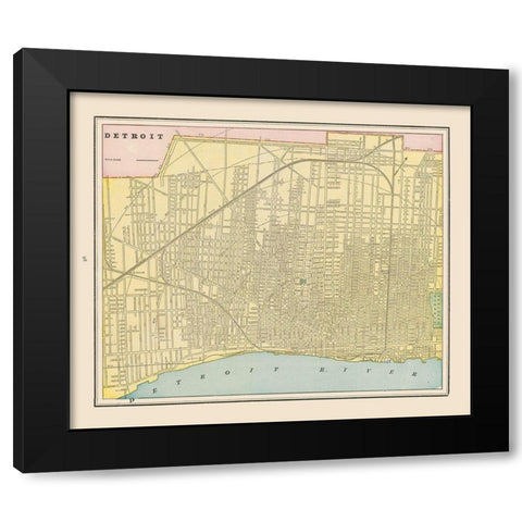 Detroit  Michigan - Cram 1892 Black Modern Wood Framed Art Print with Double Matting by Cram