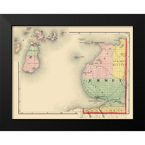 Emmet Michigan - Walling 1873 Black Modern Wood Framed Art Print by Walling