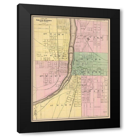 Grand Rapids Michigan -Tinkham 1873 Black Modern Wood Framed Art Print by Tinkham
