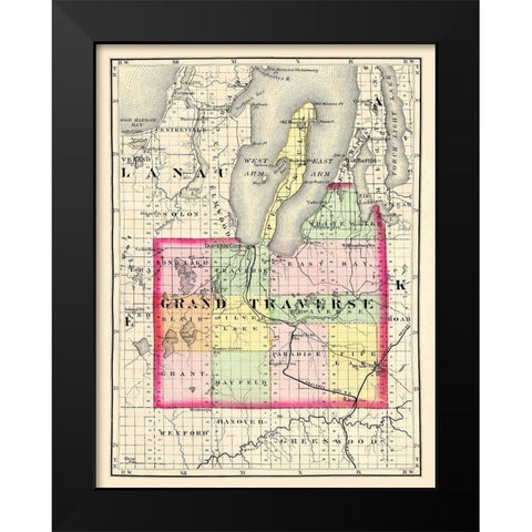 Grand Traverse Michigan - Walling 1873 Black Modern Wood Framed Art Print by Walling