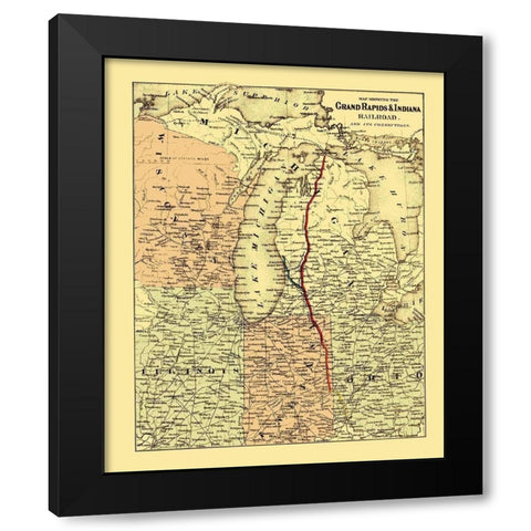 Grand Rapids and Indiana Railroad - Colton 1871 Black Modern Wood Framed Art Print by Colton
