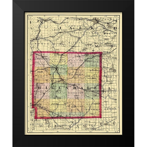 Hillsdale Michigan - Walling 1873 Black Modern Wood Framed Art Print by Walling