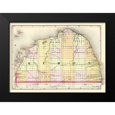Huron Michigan - Walling 1873 Black Modern Wood Framed Art Print by Walling