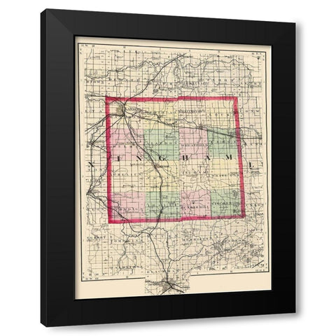 Ingham Michigan - Walling 1873 Black Modern Wood Framed Art Print with Double Matting by Walling