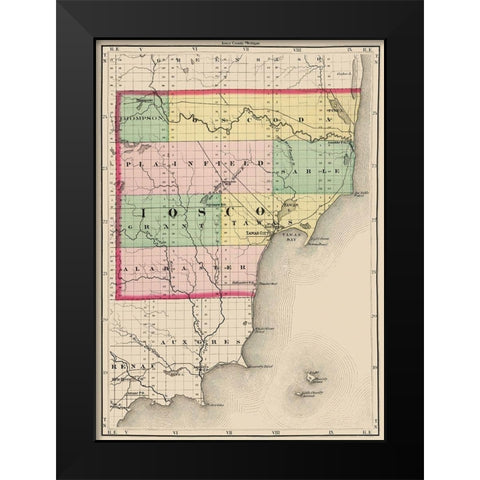 Iosco Michigan - Walling 1873 Black Modern Wood Framed Art Print by Walling