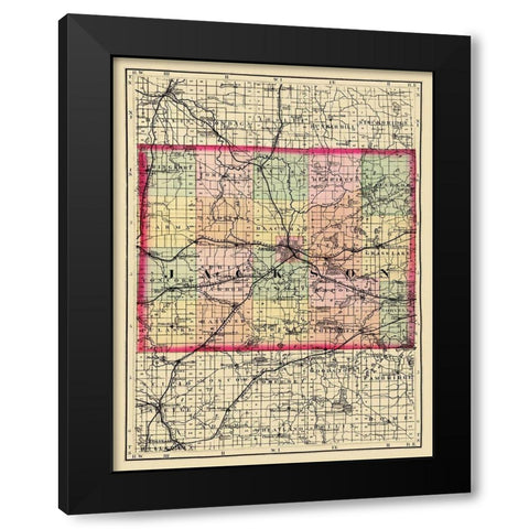 Jackson Michigan - Walling 1873 Black Modern Wood Framed Art Print by Walling
