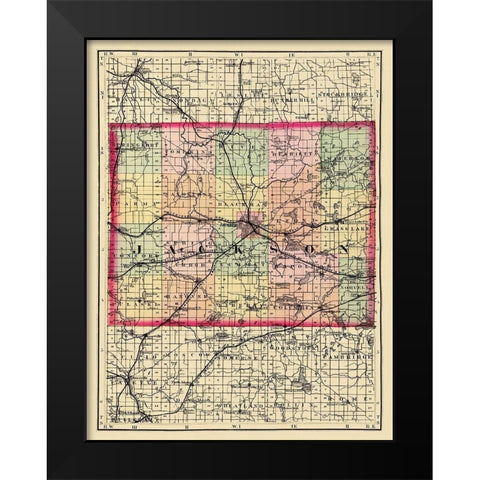 Jackson Michigan - Walling 1873 Black Modern Wood Framed Art Print by Walling