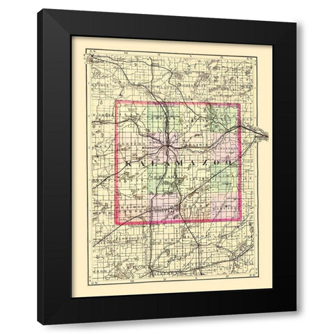 Kalamazoo Michigan - Walling 1873 Black Modern Wood Framed Art Print with Double Matting by Walling
