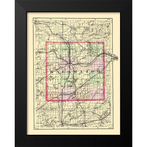 Kalamazoo Michigan - Walling 1873 Black Modern Wood Framed Art Print by Walling