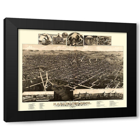 Kalamazoo Michigan - Wellge 1883  Black Modern Wood Framed Art Print by Wellge