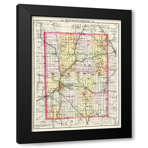 Kent Michigan - Walling 1873 Black Modern Wood Framed Art Print with Double Matting by Walling