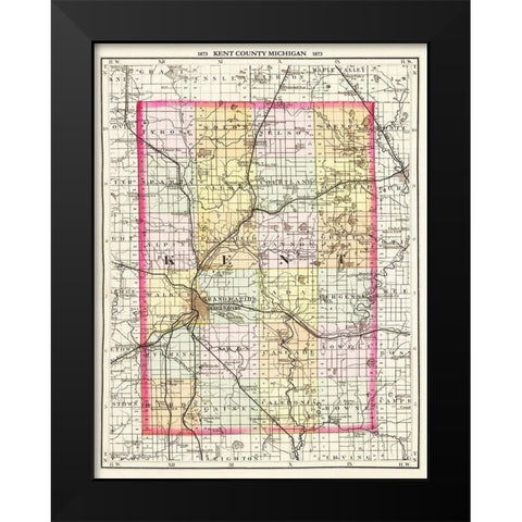 Kent Michigan - Walling 1873 Black Modern Wood Framed Art Print by Walling