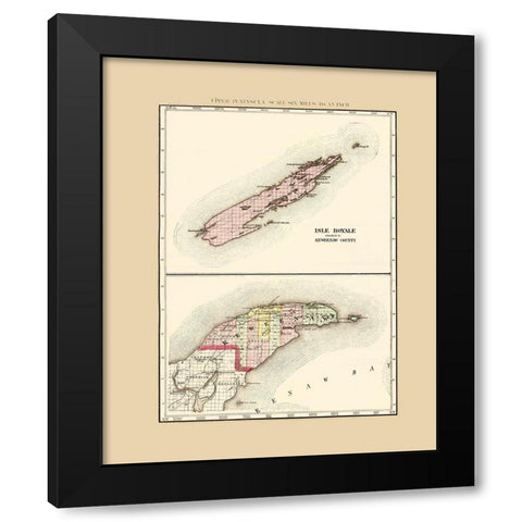 Keweenaw  Isle Royale Michigan - Walling 1873 Black Modern Wood Framed Art Print by Walling