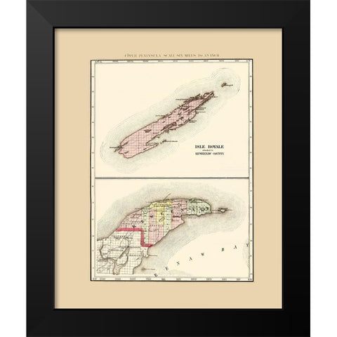 Keweenaw  Isle Royale Michigan - Walling 1873 Black Modern Wood Framed Art Print by Walling