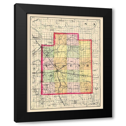 Lapeer Michigan - Walling 1873 Black Modern Wood Framed Art Print by Walling