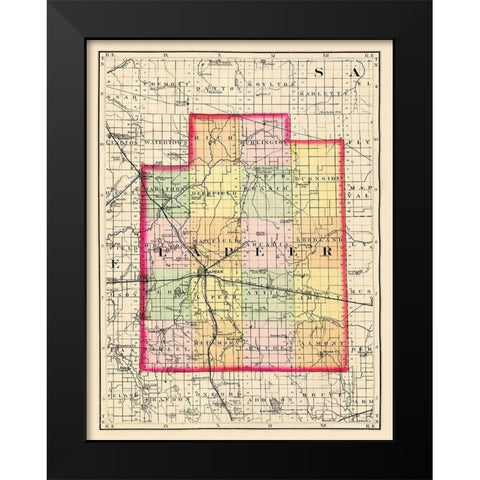 Lapeer Michigan - Walling 1873 Black Modern Wood Framed Art Print by Walling