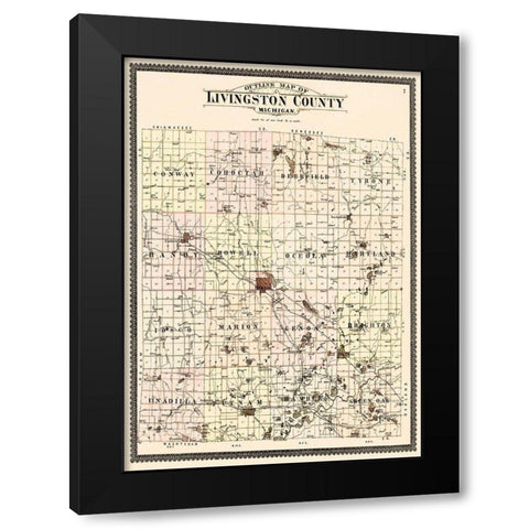 Livingston Michigan - Ogle 1895 Black Modern Wood Framed Art Print by Ogle