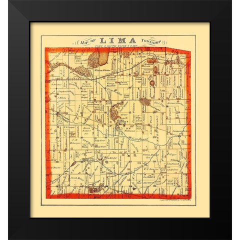 Lima Michigan Landowner - Everts 1874 Black Modern Wood Framed Art Print by Everts