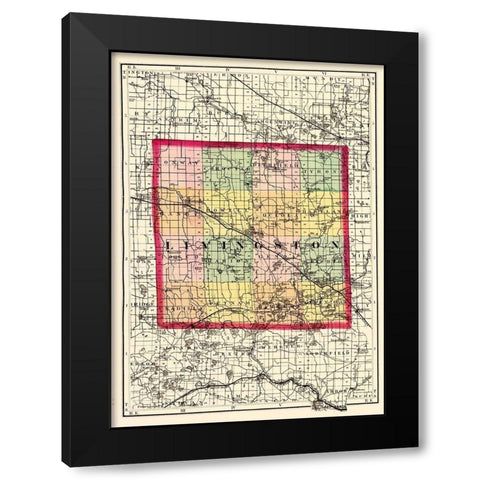 Livingston Michigan - Walling 1873 Black Modern Wood Framed Art Print with Double Matting by Walling