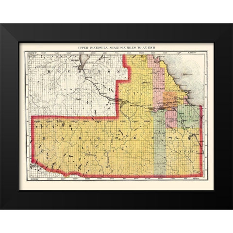 Marquette Michigan - Walling 1873 Black Modern Wood Framed Art Print by Walling