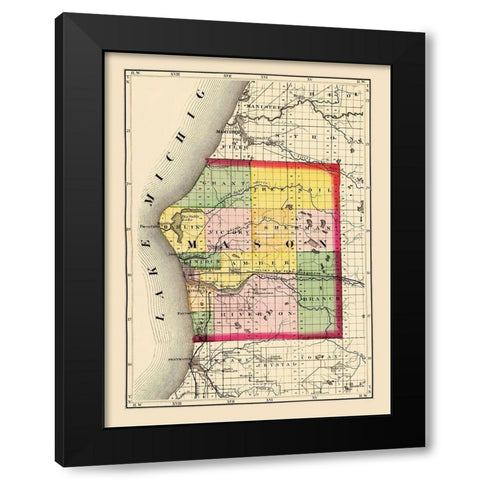 Mason Michigan - Walling 1873 Black Modern Wood Framed Art Print with Double Matting by Walling