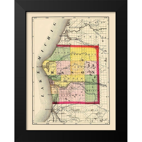 Mason Michigan - Walling 1873 Black Modern Wood Framed Art Print by Walling