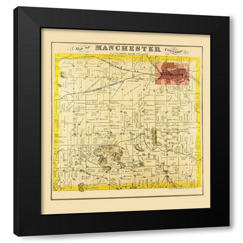 Manchester Michigan Landowner - Everts 1874 Black Modern Wood Framed Art Print with Double Matting by Everts