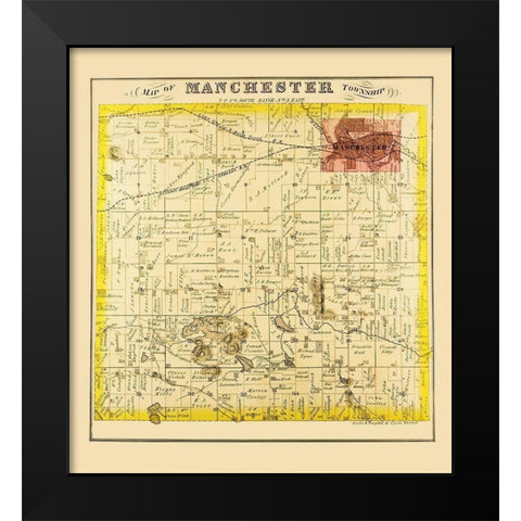 Manchester Michigan Landowner - Everts 1874 Black Modern Wood Framed Art Print by Everts