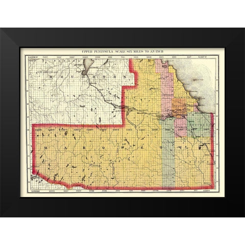 Marquette Michigan - Walling 1873 Black Modern Wood Framed Art Print by Walling