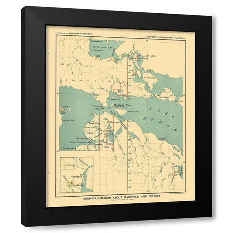 Michigan - Mackinac Detroit - Hoen 1896 Black Modern Wood Framed Art Print by Hoen