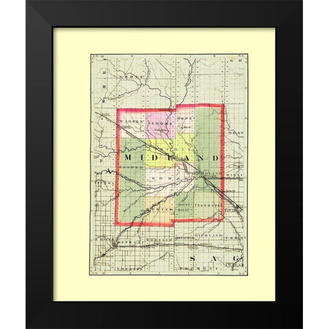 Midland Michigan - Walling 1873 Black Modern Wood Framed Art Print by Walling