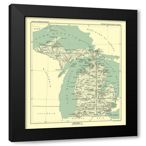 Michigan - Hoen 1896 Black Modern Wood Framed Art Print by Hoen