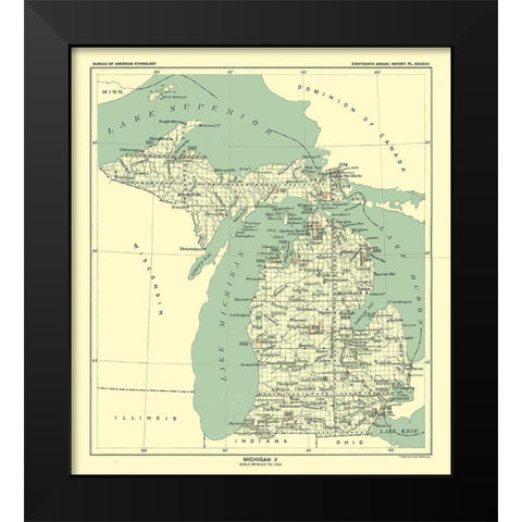 Michigan - Hoen 1896 Black Modern Wood Framed Art Print by Hoen