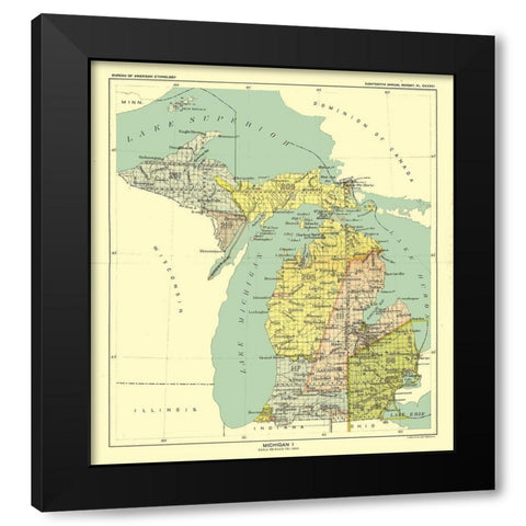 Michigan - Hoen 1896 Black Modern Wood Framed Art Print by Hoen