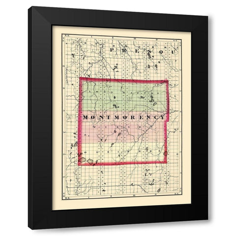 Montmorency Michigan - Walling 1873 Black Modern Wood Framed Art Print with Double Matting by Walling