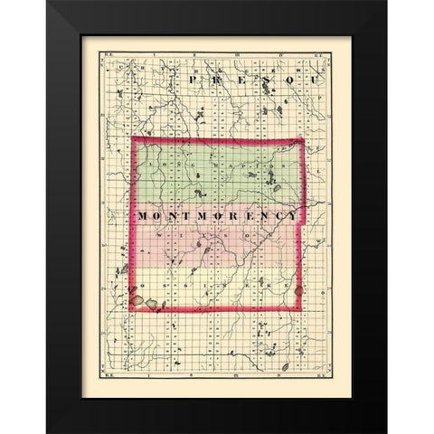 Montmorency Michigan - Walling 1873 Black Modern Wood Framed Art Print by Walling