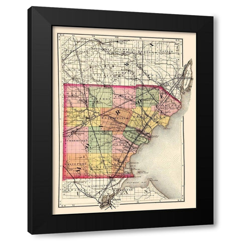 Monroe Michigan - Walling 1873 Black Modern Wood Framed Art Print with Double Matting by Walling