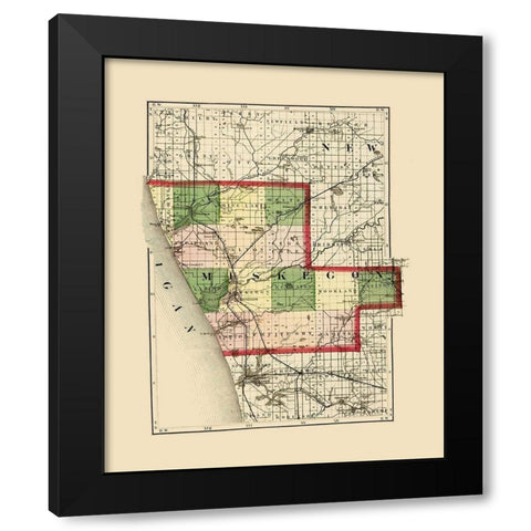 Muskegon Michigan - Walling 1873 Black Modern Wood Framed Art Print with Double Matting by Walling