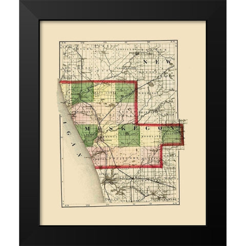 Muskegon Michigan - Walling 1873 Black Modern Wood Framed Art Print by Walling