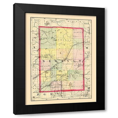 Newaygo Michigan - Walling 1873 Black Modern Wood Framed Art Print by Walling