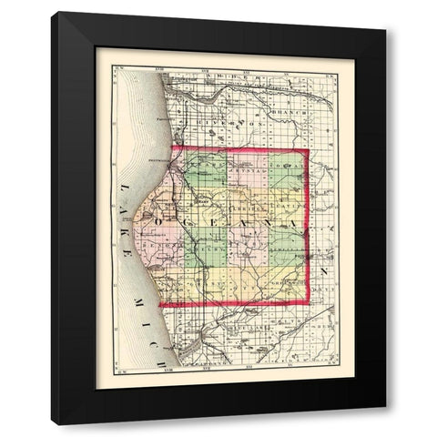 Oceana Michigan - Walling 1873 Black Modern Wood Framed Art Print with Double Matting by Walling