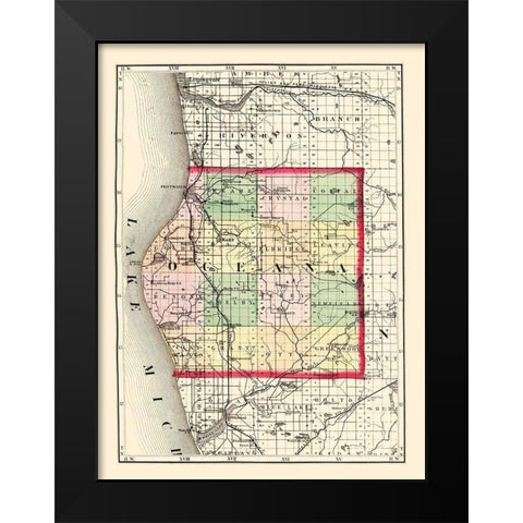 Oceana Michigan - Walling 1873 Black Modern Wood Framed Art Print by Walling