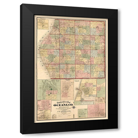 Oceana County Michigan - Beers 1876  Black Modern Wood Framed Art Print with Double Matting by Beers