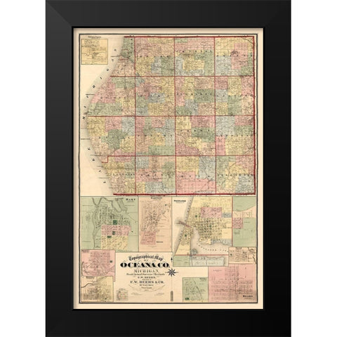 Oceana County Michigan - Beers 1876  Black Modern Wood Framed Art Print by Beers