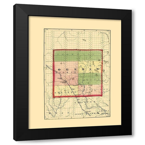 Ogemaw Michigan - Walling 1873 Black Modern Wood Framed Art Print with Double Matting by Walling